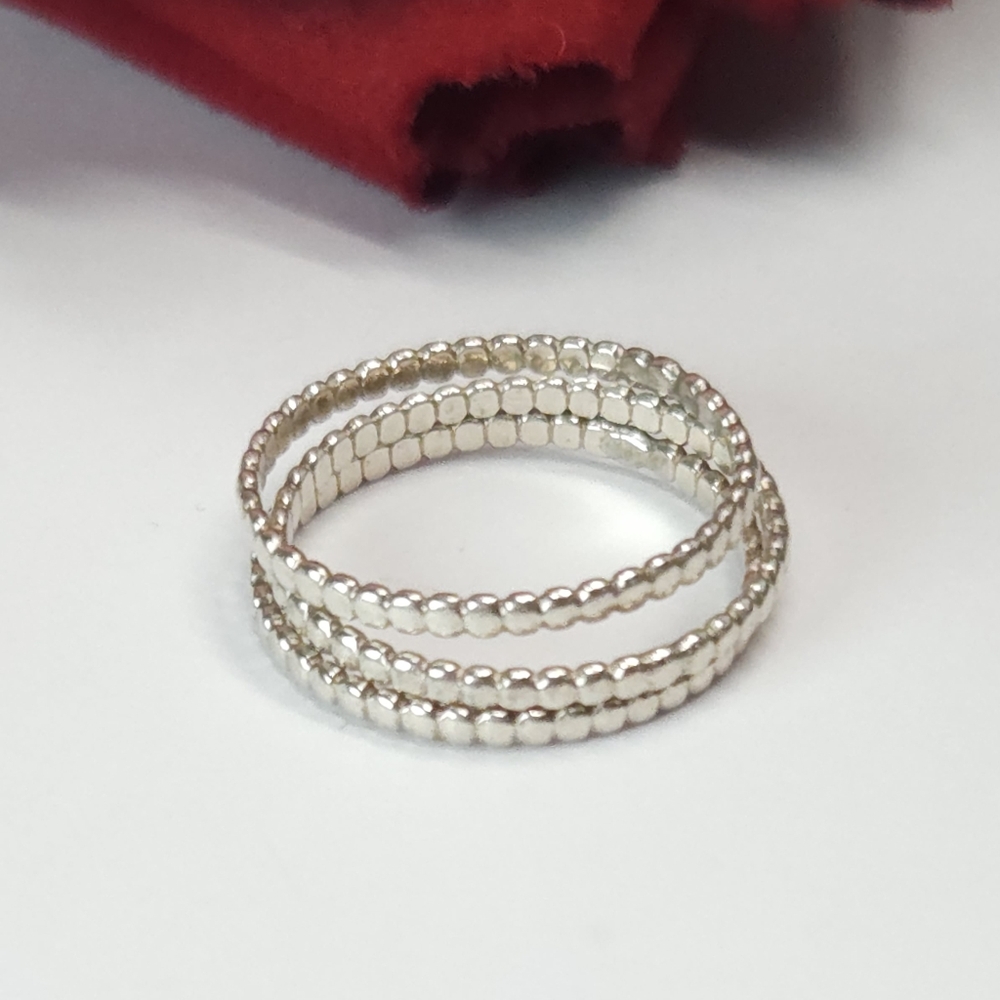 Sterling Silver Bead Band Stackable Ring Set Of 3… - image 6